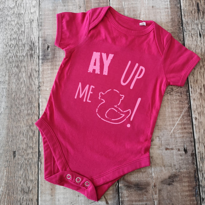 Ay up me duck! Pink Baby grow