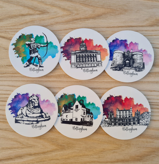 Nottingham Landmarks Watercolour design Magnets