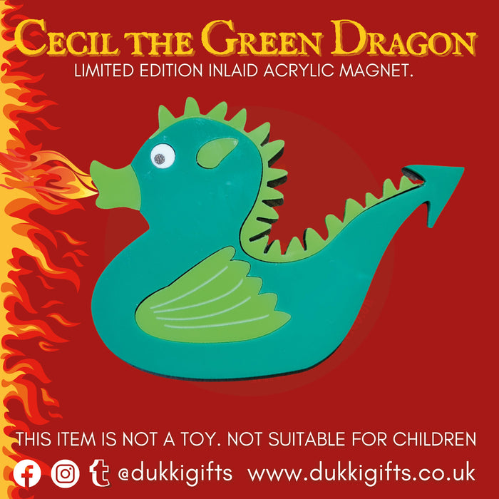 Cecil the Green Dragon Acrylic Inlaid Handmade Fridge Magnet