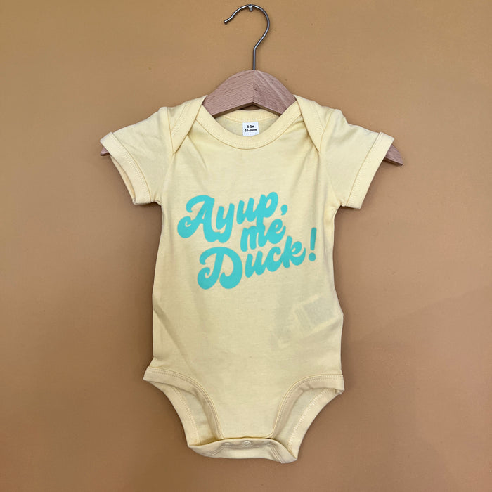 Ayup, me duck! Retro font Baby grow (Available in Various Colours)
