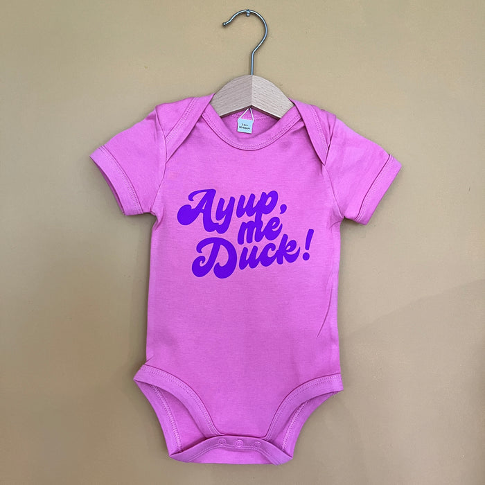 Ayup, me duck! Retro font Baby grow (Available in Various Colours)