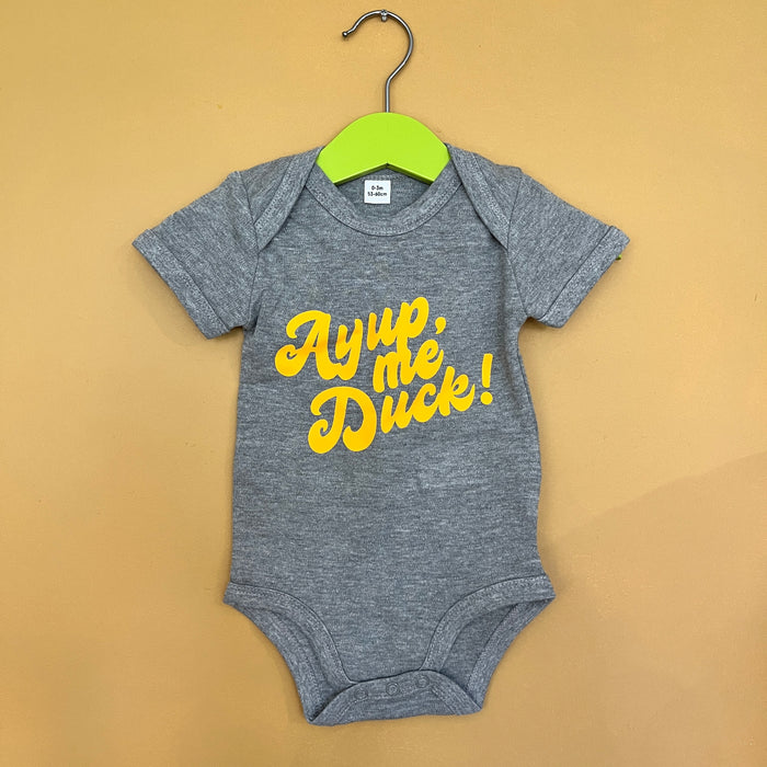 Ayup, me duck! Retro font Baby grow (Available in Various Colours)