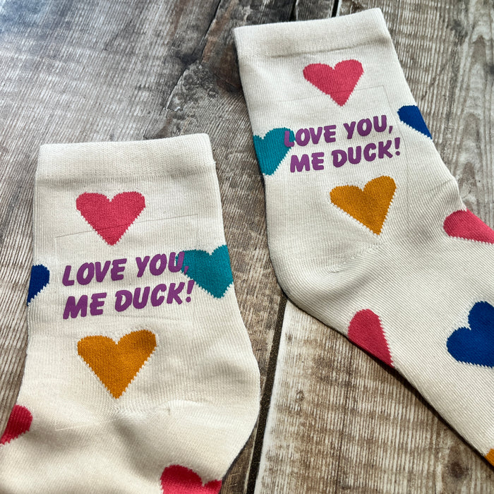 Love you, me duck! cream socks