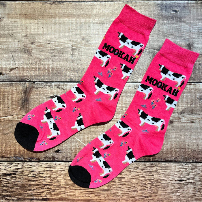 Mookah pink cartoon cow print socks