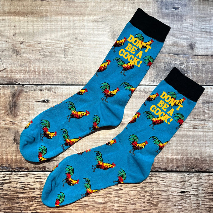 Don't be a cock! Blue cockerel print socks
