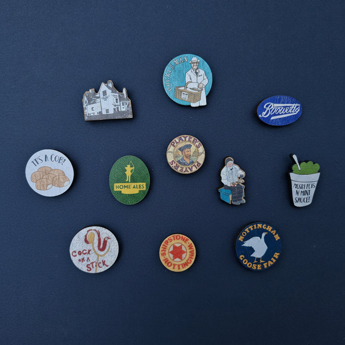 Player's wooden lapel pin
