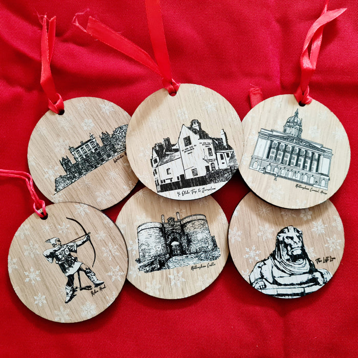 Nottingham Landmarks Wooden Decorations (8cm)