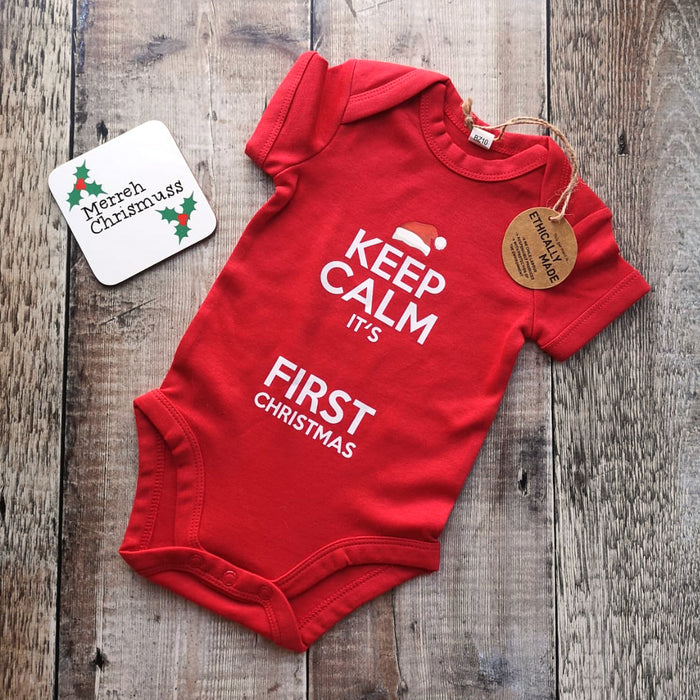 Keep calm, it's BABY'S first Christmas Baby grow