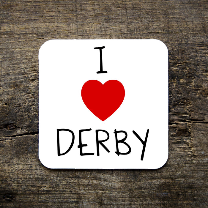 i love derby coaster, white, red heart, type, derby, gifts