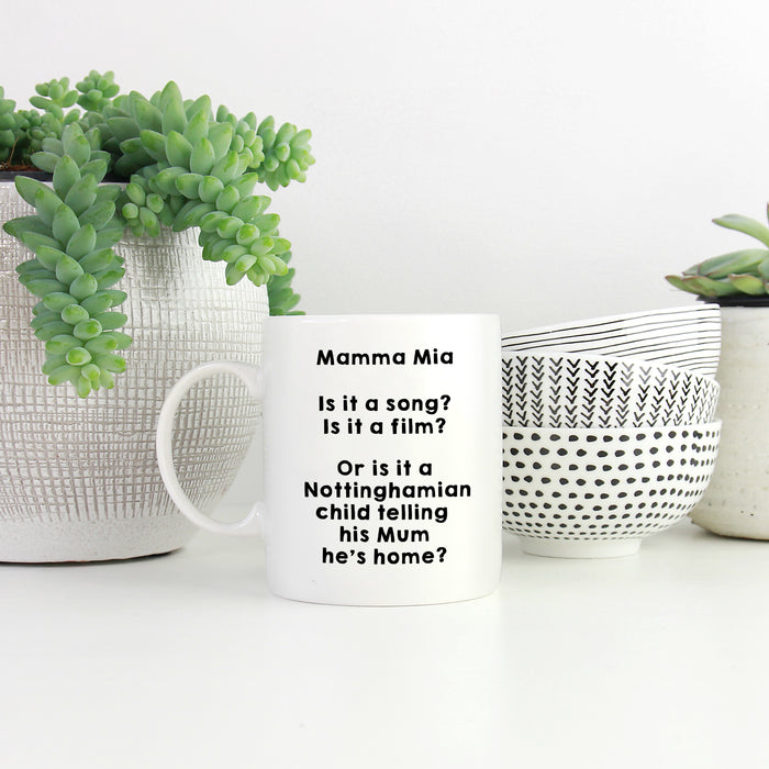 mamma mia mug, play on words, nottingham boy, dialect, gifts, east midlands