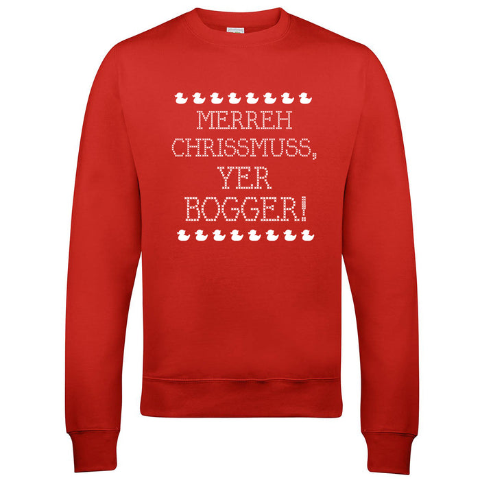 Merreh Chrissmuss, yer Bogger! Christmas Jumper - Red 2XL
